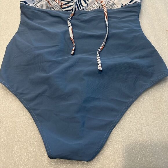 One Piece Swimsuit Halter Tie Neck Blue - Picture 3 of 4